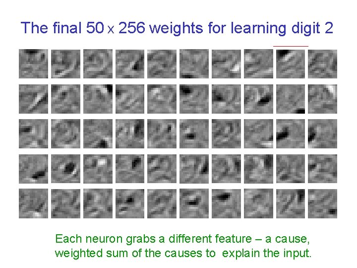 The final 50 x 256 weights for learning digit 2 Each neuron grabs a