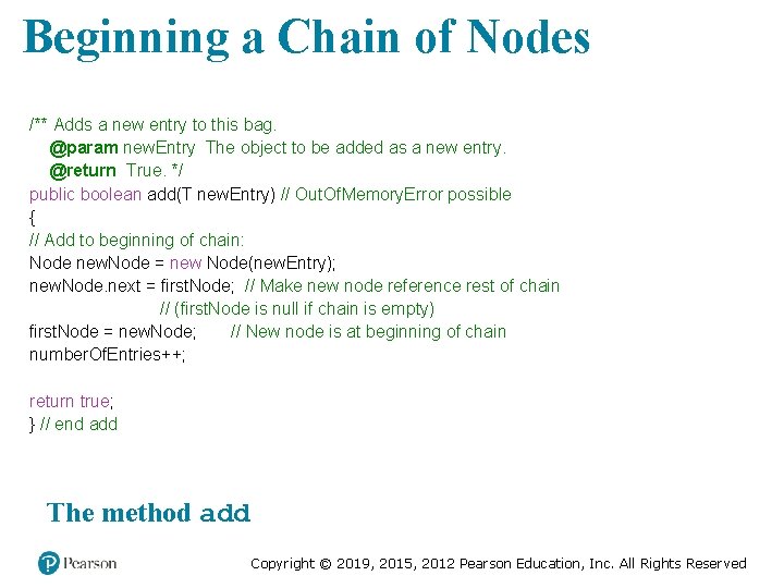 Beginning a Chain of Nodes /** Adds a new entry to this bag. @param Beginning a Chain of Nodes /** Adds a new entry to this bag. @param