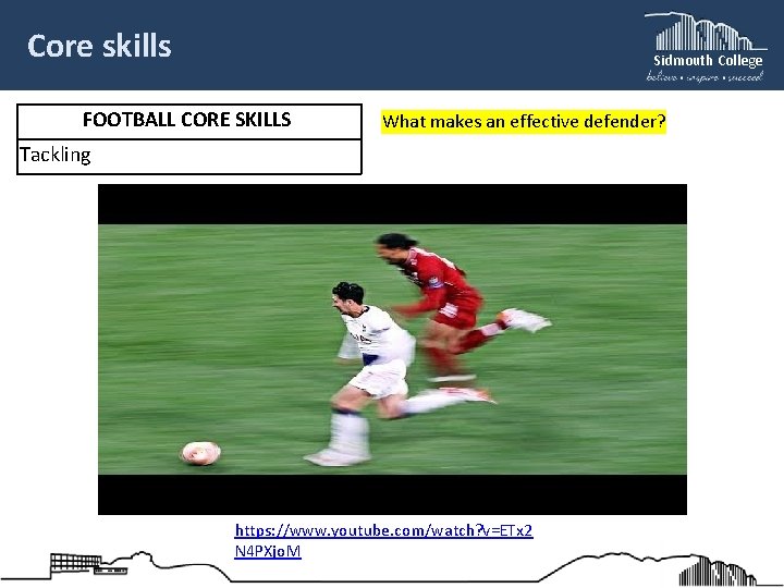 Core skills Sidmouth College FOOTBALL CORE SKILLS What makes an effective defender? Tackling https: