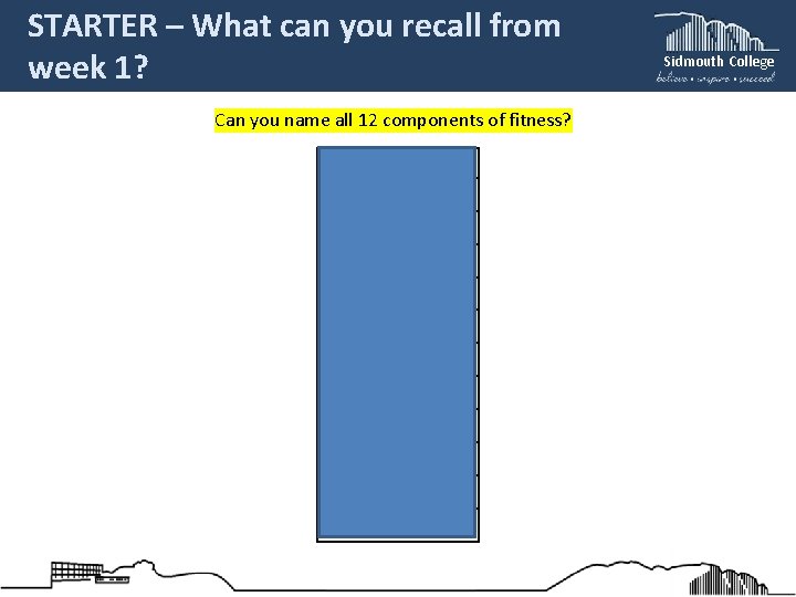 STARTER – What can you recall from week 1? Can you name all 12