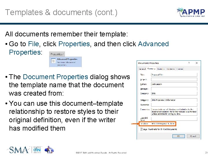 Templates & documents (cont. ) All documents remember their template: • Go to File,