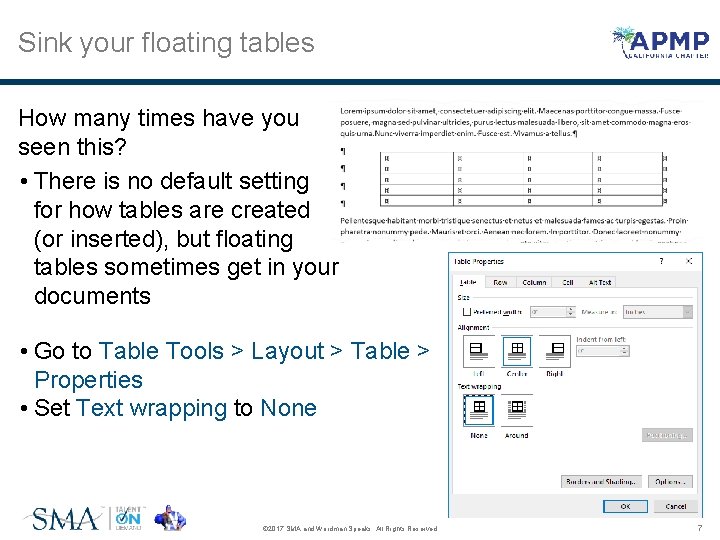 Sink your floating tables How many times have you seen this? • There is