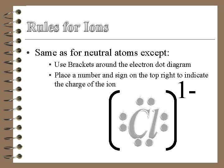 Rules for Ions • Same as for neutral atoms except: • Use Brackets around