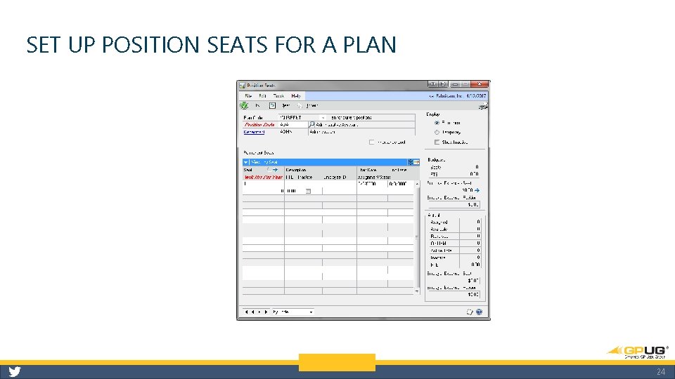 SET UP POSITION SEATS FOR A PLAN 24 