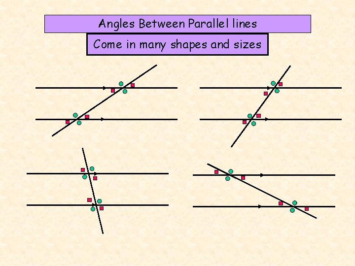 Angles Between Parallel lines Come in many shapes and sizes 