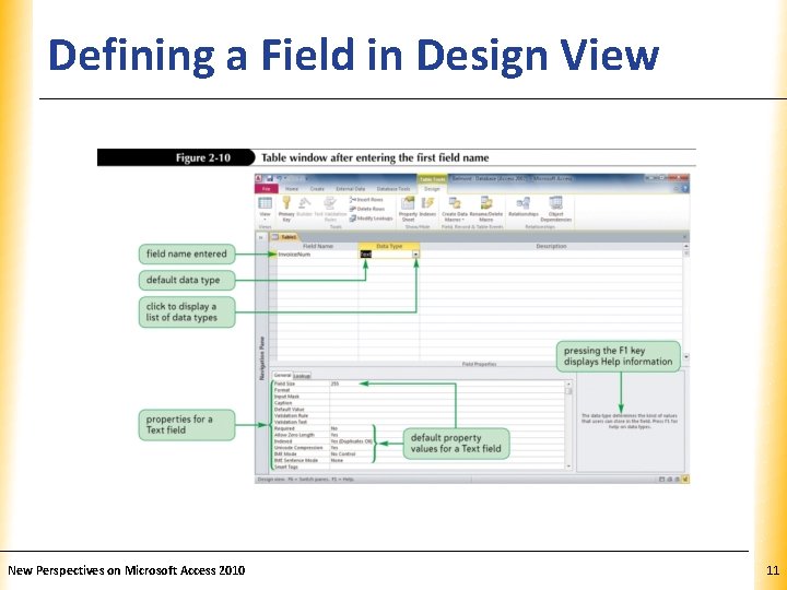 Defining a Field in Design View New Perspectives on Microsoft Access 2010 XP 11 Defining a Field in Design View New Perspectives on Microsoft Access 2010 XP 11
