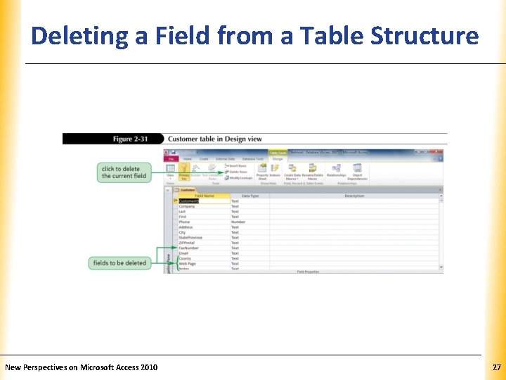 XP Deleting a Field from a Table Structure New Perspectives on Microsoft Access 2010 XP Deleting a Field from a Table Structure New Perspectives on Microsoft Access 2010