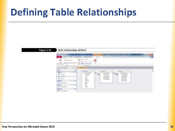 Defining Table Relationships New Perspectives on Microsoft Access 2010 XP 36 Defining Table Relationships New Perspectives on Microsoft Access 2010 XP 36