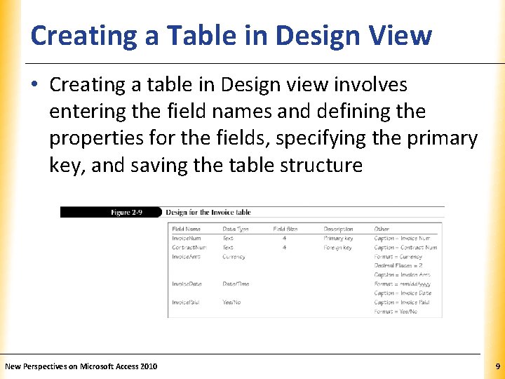 Creating a Table in Design View XP • Creating a table in Design view Creating a Table in Design View XP • Creating a table in Design view