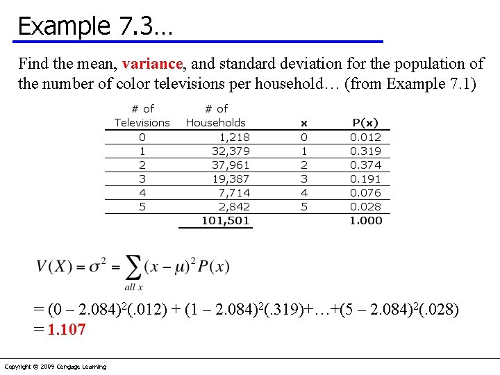 Example 7. 3… Find the mean, variance, and standard deviation for the population of