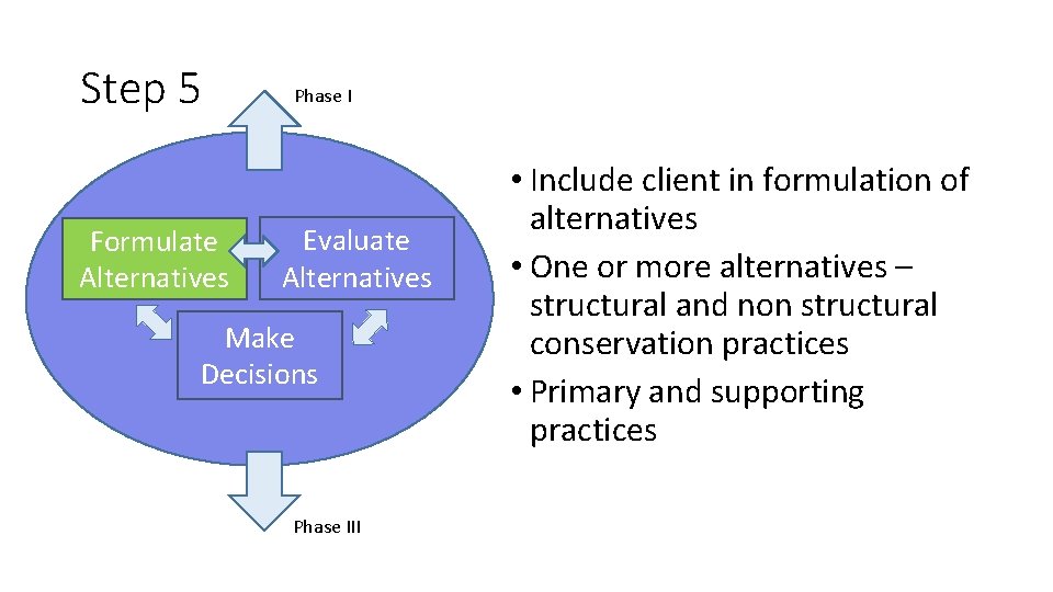 Step 5 Formulate Alternatives Phase I Evaluate Alternatives Make Decisions Phase III • Include