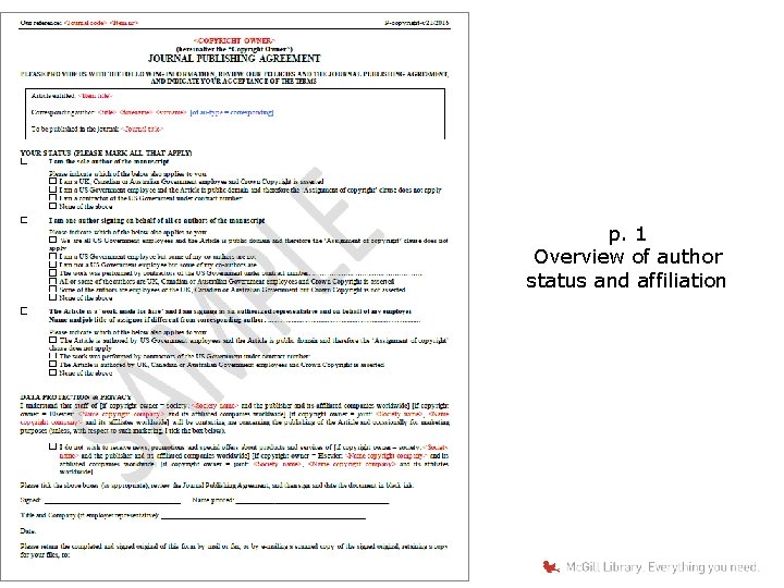 p. 1 Overview of author status and affiliation 