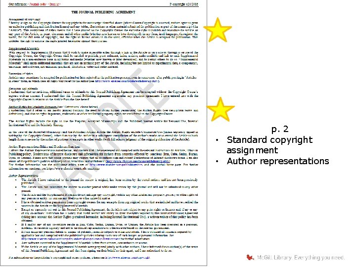 p. 2 • Standard copyright assignment • Author representations 