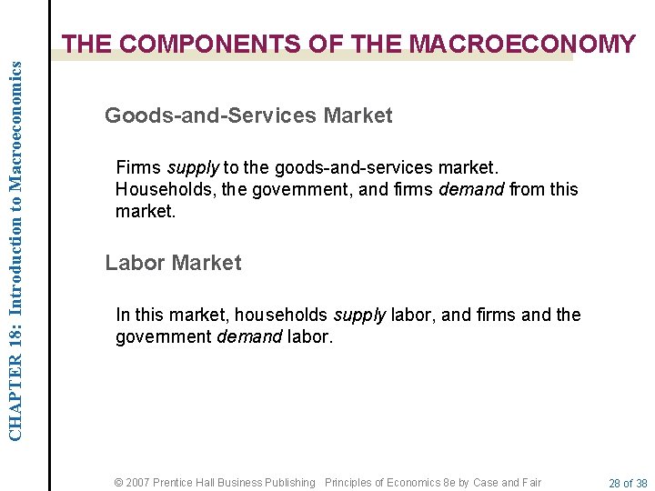 CHAPTER 18: Introduction to Macroeconomics THE COMPONENTS OF THE MACROECONOMY Goods-and-Services Market Firms supply