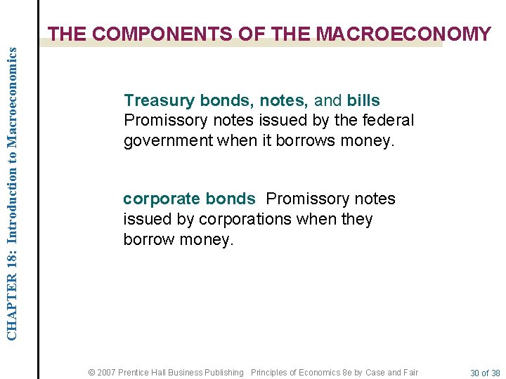 CHAPTER 18: Introduction to Macroeconomics THE COMPONENTS OF THE MACROECONOMY Treasury bonds, notes, and
