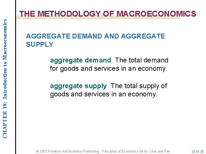CHAPTER 18: Introduction to Macroeconomics THE METHODOLOGY OF MACROECONOMICS AGGREGATE DEMAND AGGREGATE SUPPLY aggregate