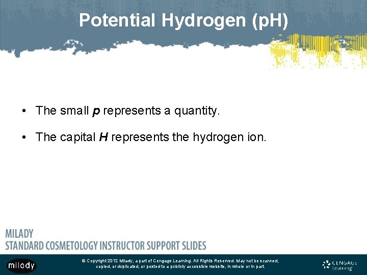 Potential Hydrogen (p. H) • The small p represents a quantity. • The capital