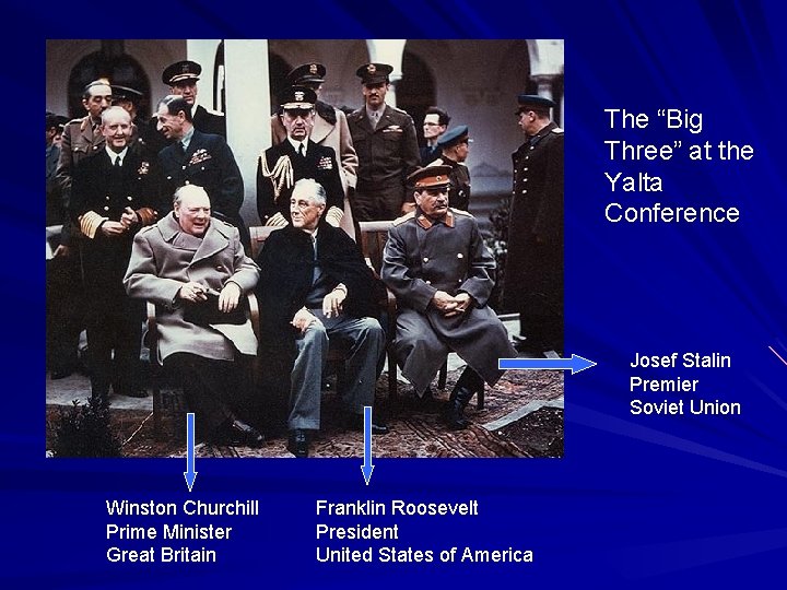 The “Big Three” at the Yalta Conference Josef Stalin Premier Soviet Union Winston Churchill