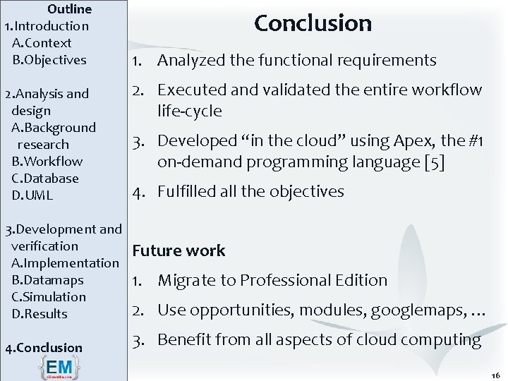 Outline 1. Introduction A. Context B. Objectives 2. Analysis and design A. Background research