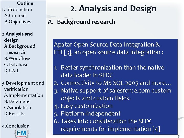 Outline 1. Introduction A. Context B. Objectives 2. Analysis and design A. Background research