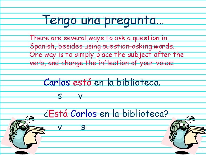 Tengo una pregunta… There are several ways to ask a question in Spanish, besides