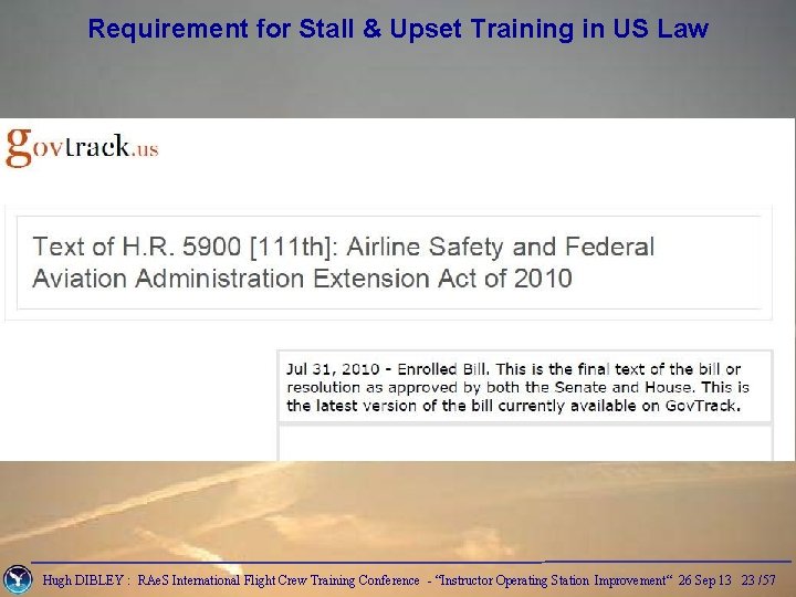 Requirement for Stall & Upset Training in US Law Hugh DIBLEY : RAe. S