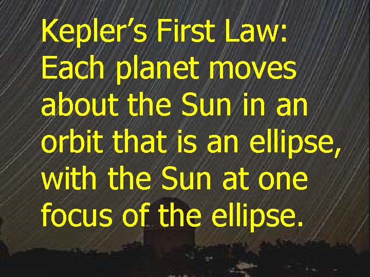 Kepler’s First Law: Each planet moves about the Sun in an orbit that is