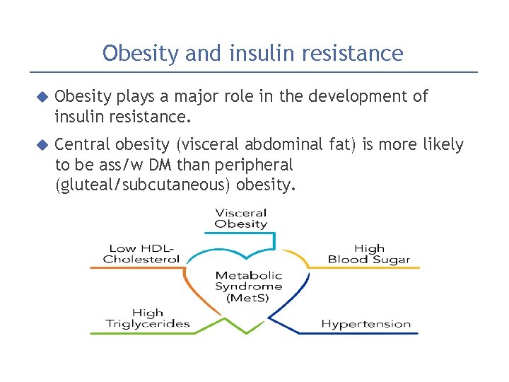 Obesity and insulin resistance Obesity plays a major role in the development of insulin