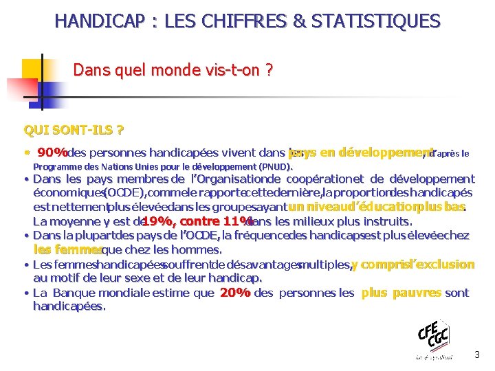 HANDICAP LES CHIFFRES STATISTIQUES SOMMAIRE Combien y atil