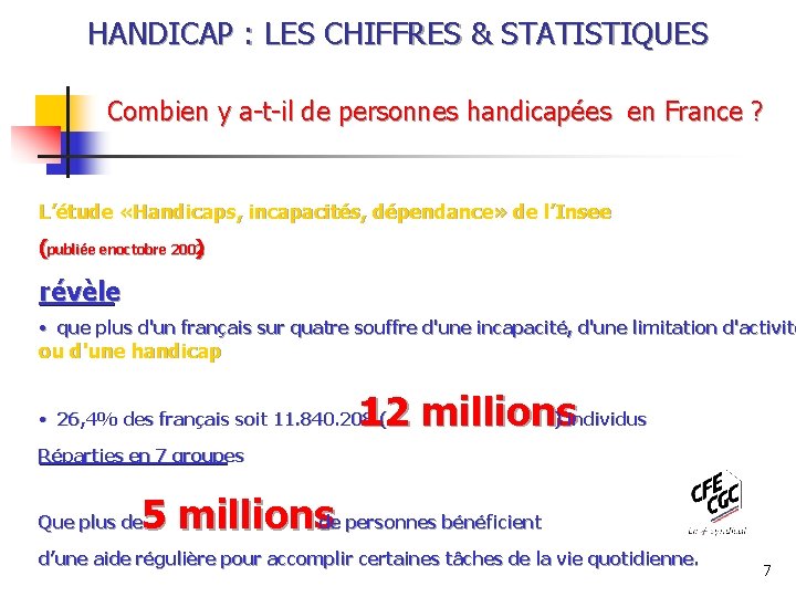 HANDICAP LES CHIFFRES STATISTIQUES SOMMAIRE Combien y atil