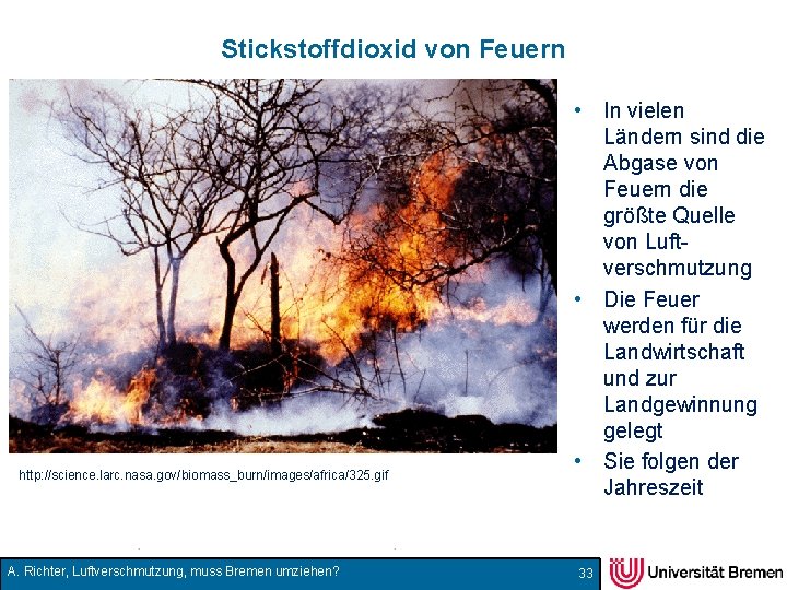 http: //dup. esrin. esa. int/ionia/wfa/index. asp Stickstoffdioxid von Feuern http: //science. larc. nasa. gov/biomass_burn/images/africa/325.
