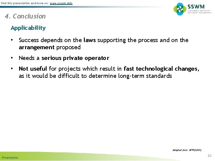 Find this presentation and more on: www. ssswm. info. 4. Conclusion Applicability • Success