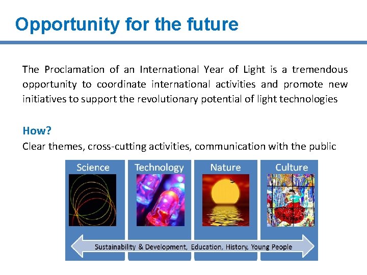 Opportunity for the future The Proclamation of an International Year of Light is a