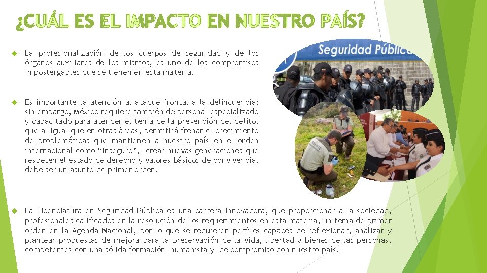 ¿CUÁL ES EL IMPACTO EN NUESTRO PAÍS? La profesionalización de los cuerpos de seguridad