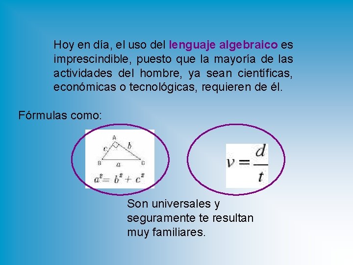 Hoy en día, el uso del lenguaje algebraico es imprescindible, puesto que la mayoría