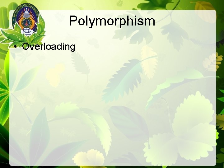 Polymorphism • Overloading 