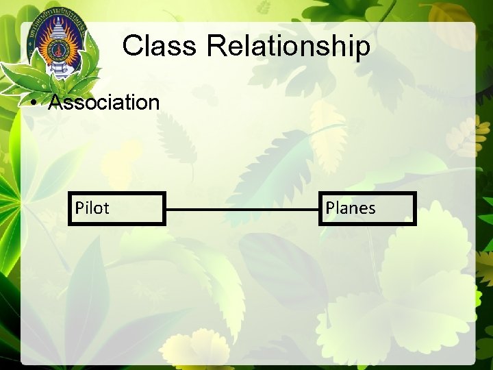 Class Relationship • Association Pilot Planes 