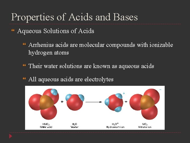 Properties of Acids and Bases Aqueous Solutions of Acids Arrhenius acids are molecular compounds