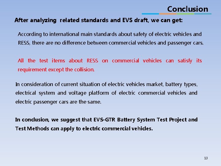 Conclusion After analyzing related standards and EVS draft, we can get: According to international