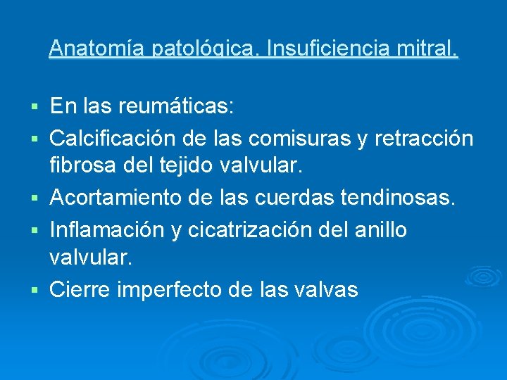 Anatomía patológica. Insuficiencia mitral. § § § En las reumáticas: Calcificación de las comisuras