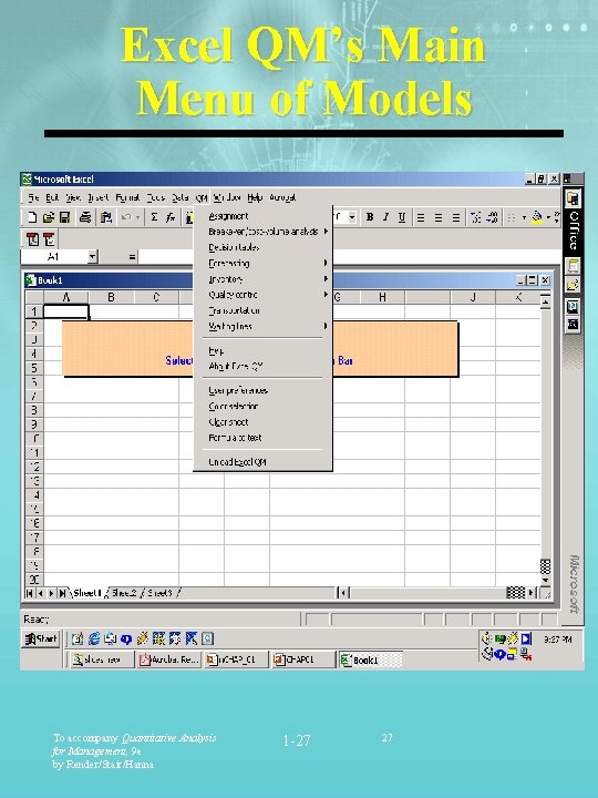 Excel QM’s Main Menu of Models To accompany Quantitative Analysis for Management, 9 e