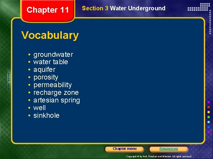 Chapter 11 Section 3 Water Underground Bellringer A