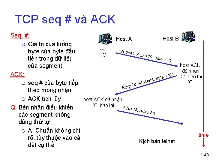 TCP seq # và ACK Seq. #: Host B Host A m Giá trị