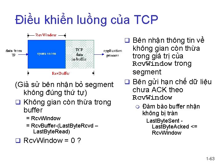 Điều khiển luồng của TCP q Bên nhận thông tin về (Giả sử bên