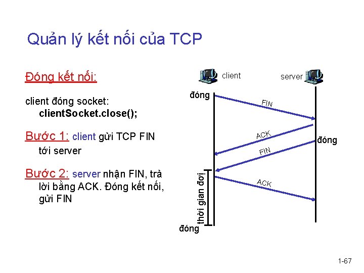 Quản lý kết nối của TCP Đóng kết nối: client đóng socket: client. Socket.