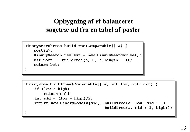 Opbygning af et balanceret søgetræ ud fra en tabel af poster Binary. Search. Tree