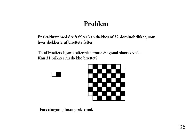 Problem Et skakbræt med 8 x 8 felter kan dækkes af 32 dominobrikker, som