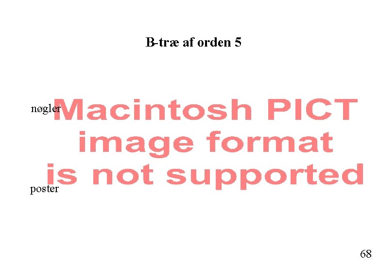 B-træ af orden 5 nøgler poster 68 