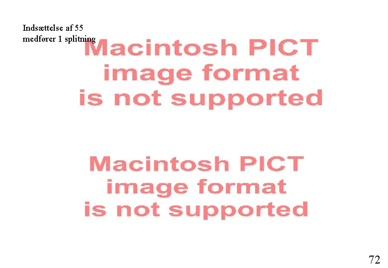 Indsættelse af 55 medfører 1 splitning 72 