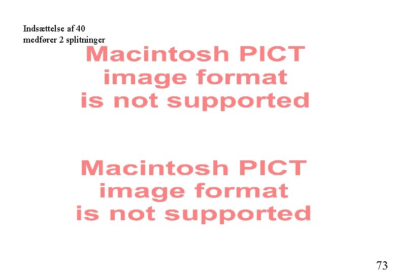 Indsættelse af 40 medfører 2 splitninger 73 